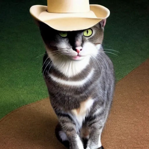 Image similar to a cat wearing a cowboy hat.