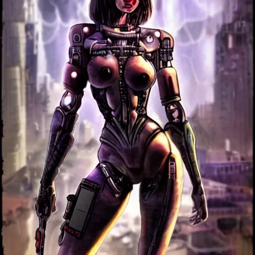 Prompt: the woman of my dreams is a cyborg assassin