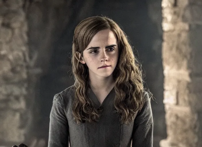 Image similar to emma watson as hermione granger in that infamous game of thrones scene