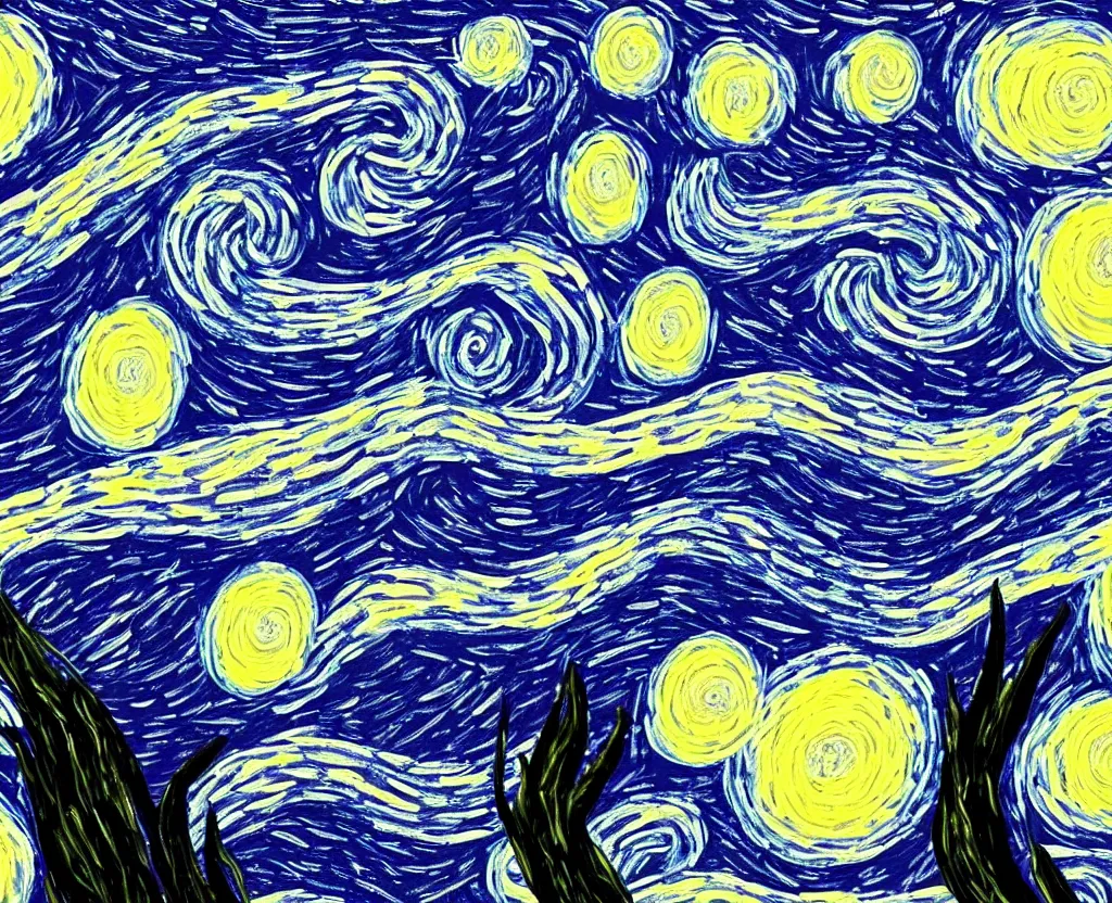 Prompt: Starry Night painting but much better, digital art, intricately detailed