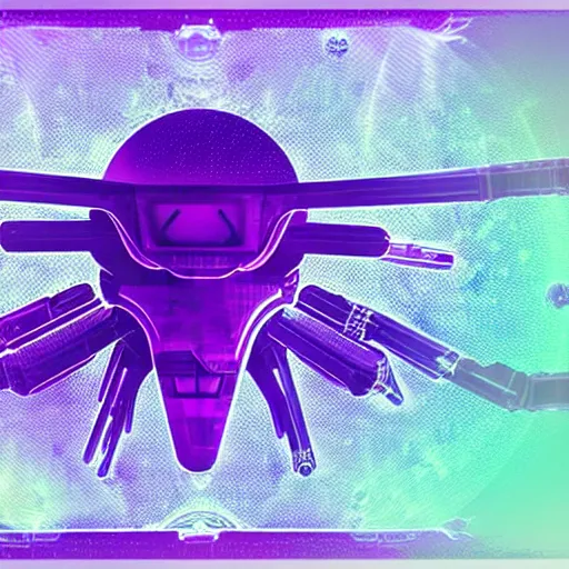 Prompt: alien spaceship perfectly centered in a futuristic data analysis card, high resolution, high contrast, colors: violet, blue, red, orange, white, volumetric light, Anime style, mecha, insanely detailed and intricate symbols in the frame.