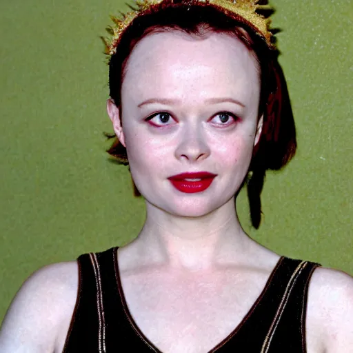 Image similar to Thora Birch wearing an ant helmet