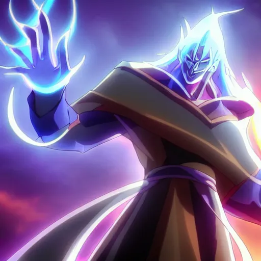 Image similar to Karthus from League of Legends in anime movie, dragonballz, jojo