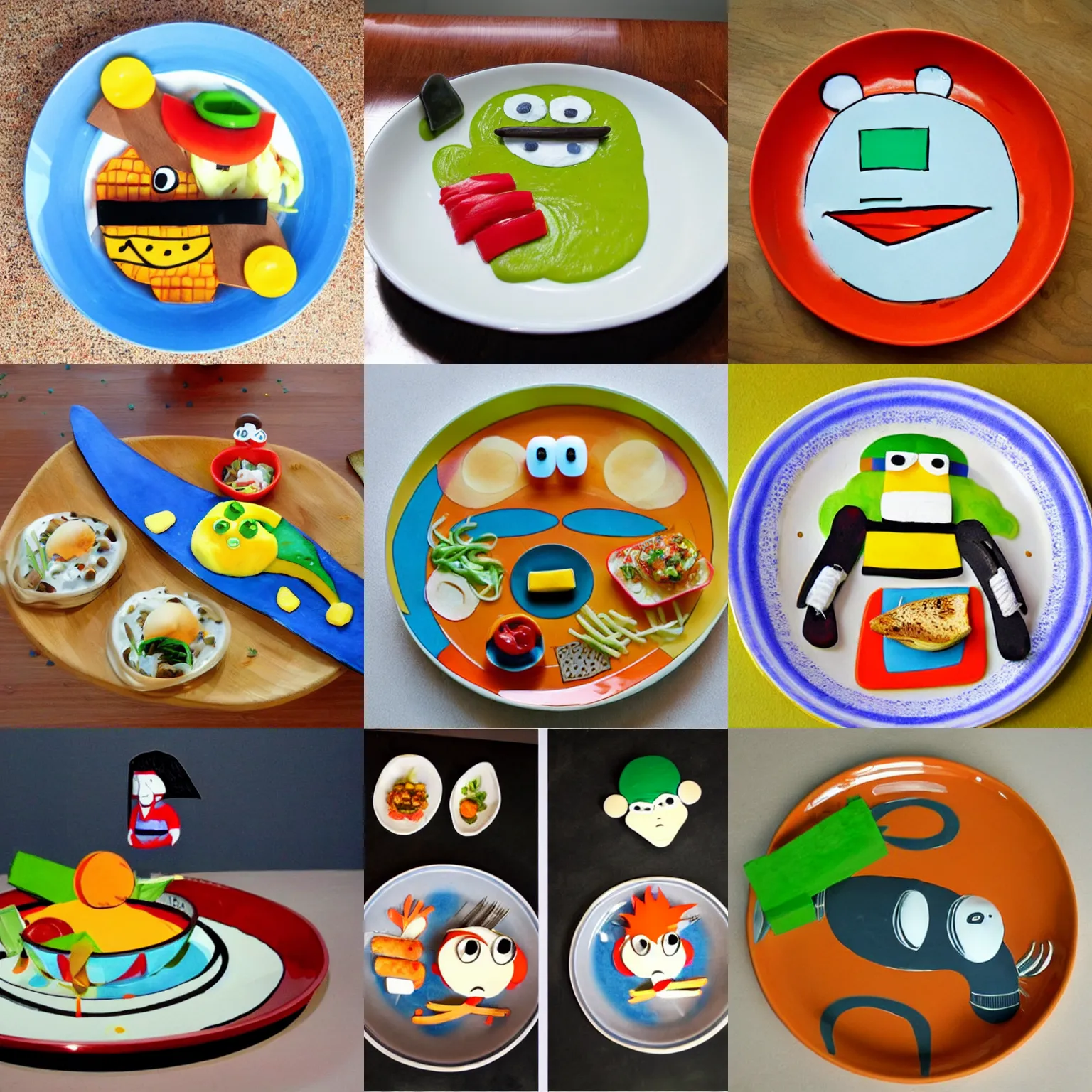 Prompt: dish with food resembling Bender Bending Rodríguez, creative dish for kids, by Manami Sasaki