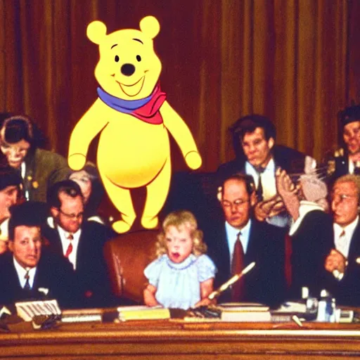 Prompt: Winnie the Pooh addresses congress, 35mm film