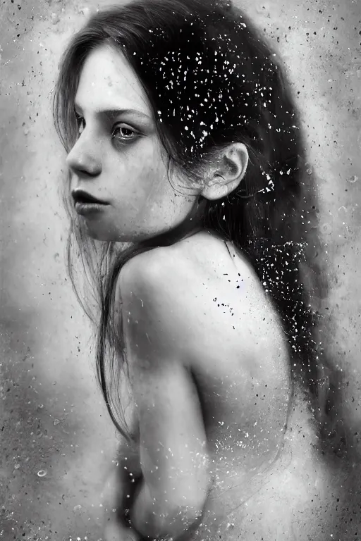 Prompt: wetplate photography inside a soul of a gorgeous young girl , searching for eternity, smoke out of her eyes, dark glowing forest in the style of stefan kostic, realistic, sharp focus, 8k high definition, high fashion, vogue, insanely detailed, soft light, colorful smoke, intricate, elegant, art by stanley lau and artgerm, sigma 85mm art