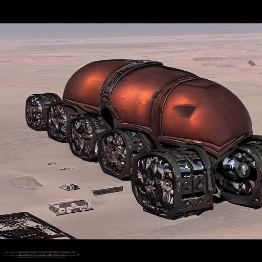 Image similar to SciFi industrial futuristic Brutalism brutalistic huge carrying vehicle desert