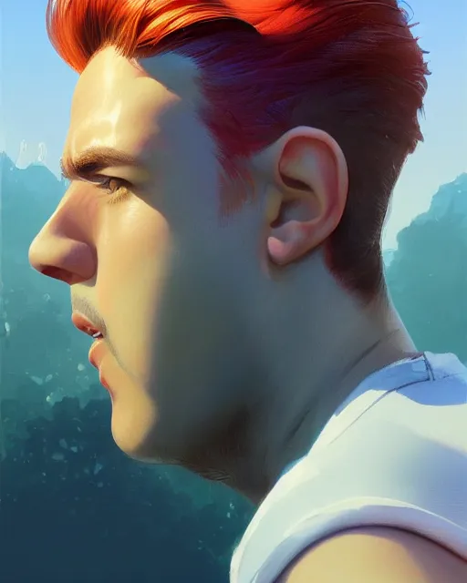 Prompt: man with a cute - fine - face, pretty face, oil slick hair, realistic shaded perfect face, extremely fine details, by realistic shaded lighting, dynamic background, poster by ilya kuvshinov katsuhiro otomo, magali villeneuve, artgerm, jeremy lipkin and michael garmash and rob rey, and silvain sarrailh