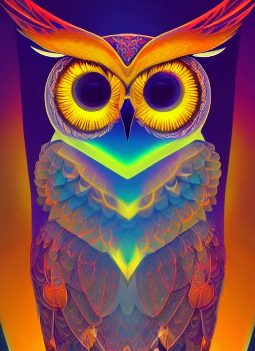 Image similar to symmetry!! product render poster vivid colors divine proportion owl, divine, glowing fog intricate, elegant, highly detailed, digital painting, artstation, concept art, smooth, sharp focus, illustration,