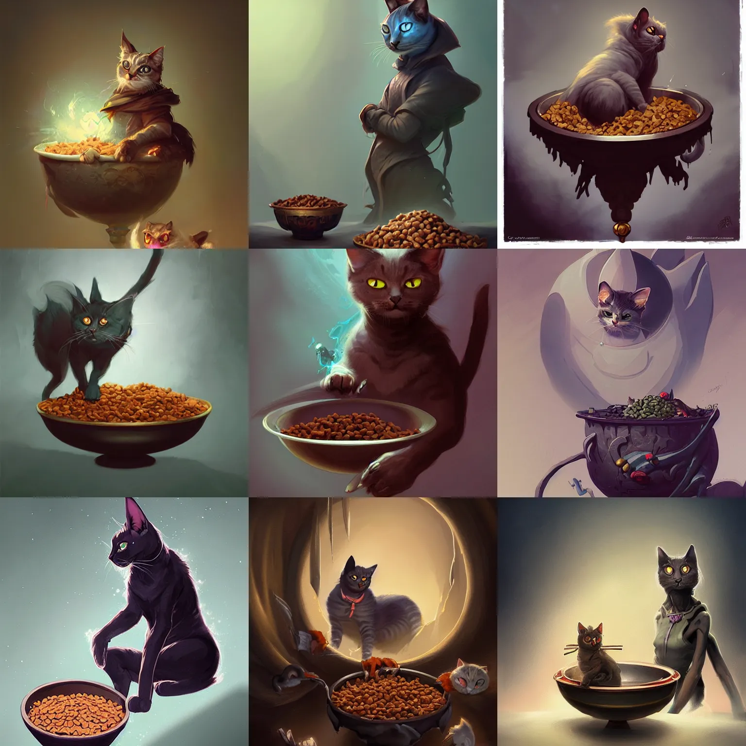 concept art of a necromancer cat, empty bowl of cat Stable Diffusion