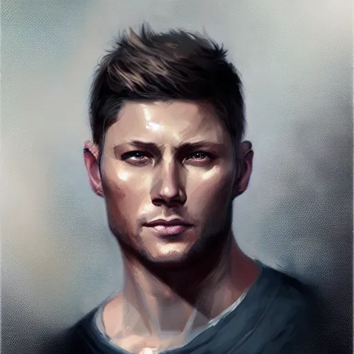 Image similar to “ portrait of jensen ackles by greg rutkowski, young, attractive, highly detailed portrait, scifi, digital painting, artstation, concept art, smooth, sharp foccus ilustration, artstation hq ”