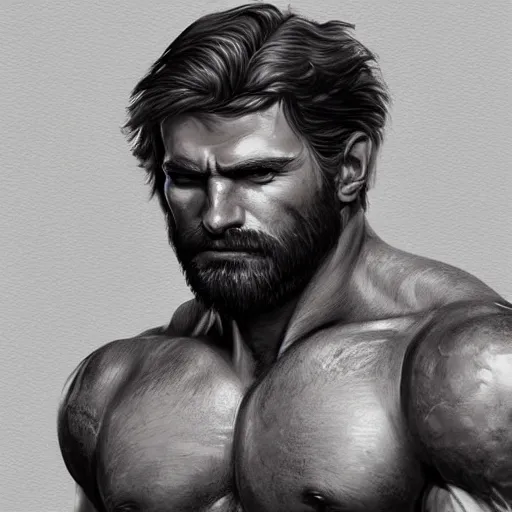 Image similar to portrait of a rugged ranger, muscular, upper body, hairy torso, detailed detailed detailed hands hands hands hands, D&D, fantasy, bare bare bare bare thighs thighs thighs intricate, elegant, highly detailed, digital painting, artstation, concept art, smooth, sharp focus, illustration, art by artgerm