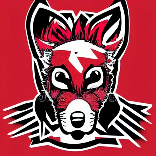 Image similar to vector illustration of a cyber wolf with a mohawk graffiti, red and black, punk, spray smudge, masterpiece, banksy