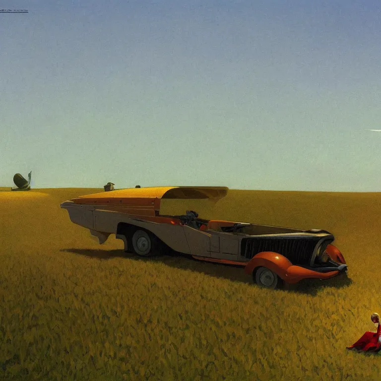 Prompt: a storybook illustration of a spaceship in cornfield, quiet foggy scene painted by Edward Hopper and Robert McGinnis masterpiece, intricate, elegant, fantasy, highly detailed, digital painting, concept art, sharp focus, artstation