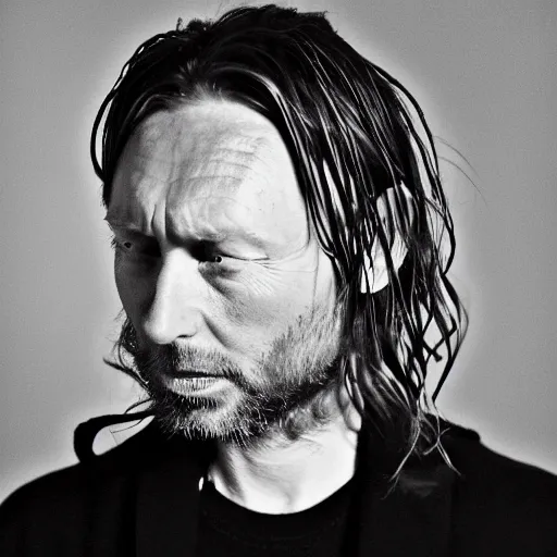 Prompt: Thom Yorke singer songwriter, a photo by John E. Berninger, ultrafine detail, chiaroscuro, private press, associated press photo, angelic photograph, masterpiece