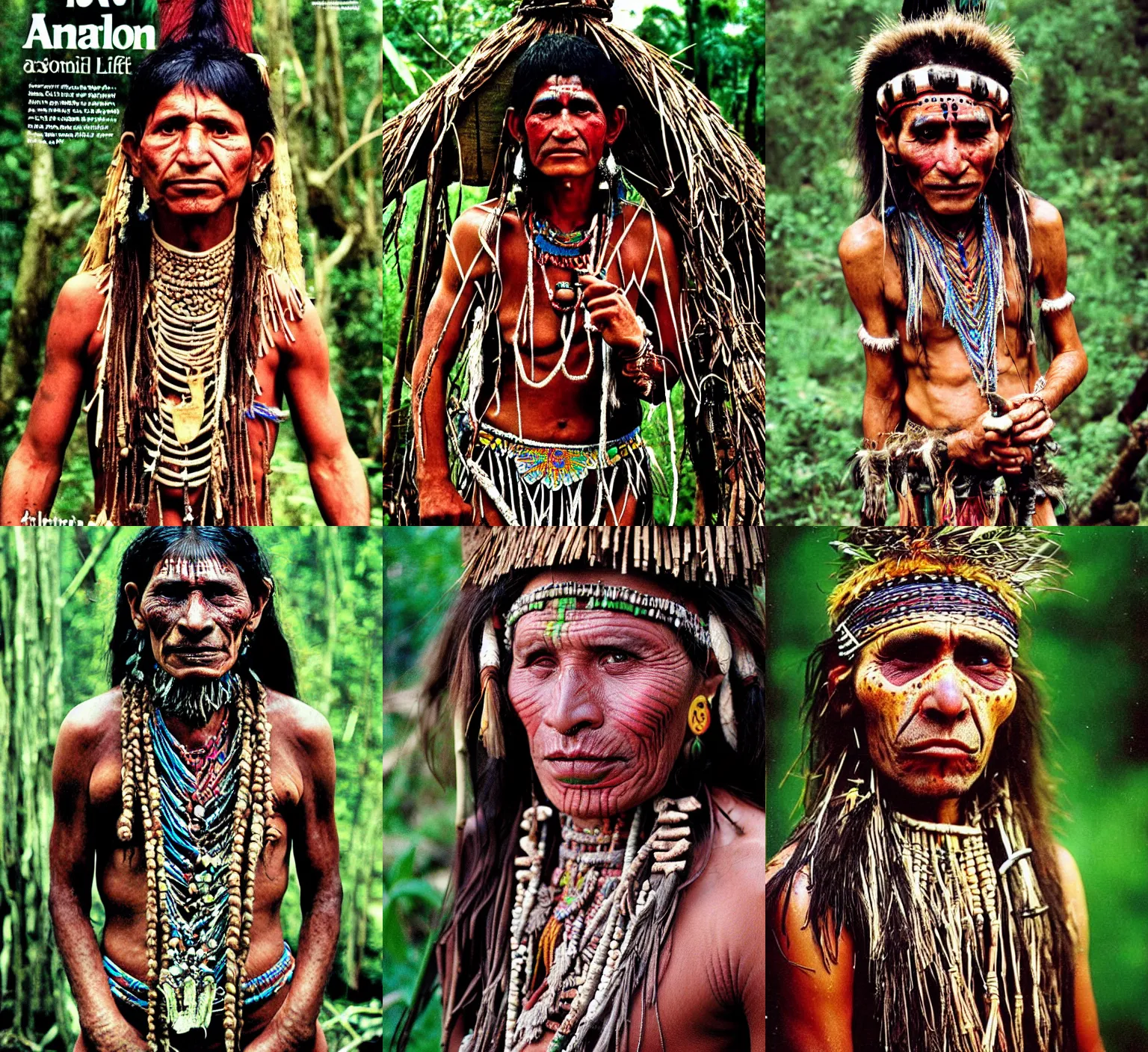 Prompt: portrait photo of the real life Amazon tribe necromancer from Armenia, full color magazine article by National Geographic (1998)