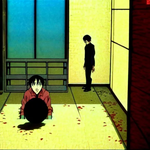 Image similar to a man enters the dream world of another man, by satoshi kon, surreal, serene