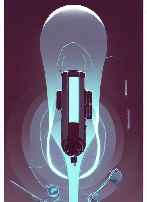 Image similar to poster artwork by Michael Whelan and Tomer Hanuka, of a product poster of the Portal Gun, from the game Portal 2, from Valve, Aperture Science, clean