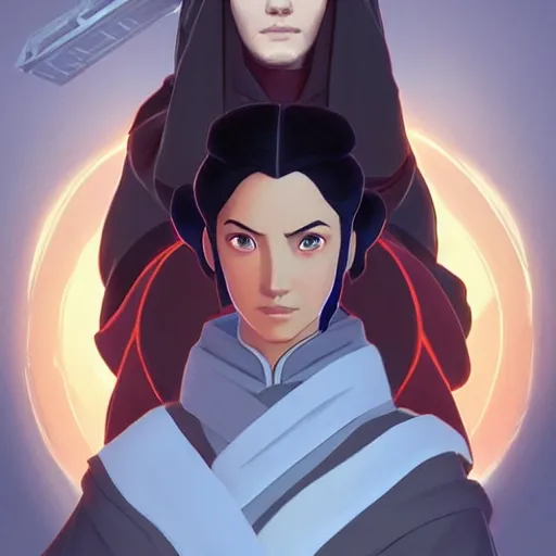 Image similar to Portrait of Azula wearing Jedi robes, Legend of Korra, Avatar the Last Airbender, Star Wars, intricate, elegant, highly detailed, digital painting, artstation, concept art, smooth, sharp focus, illustration, art by artgerm and greg rutkowski and alphonse mucha and andrei riabovitchev