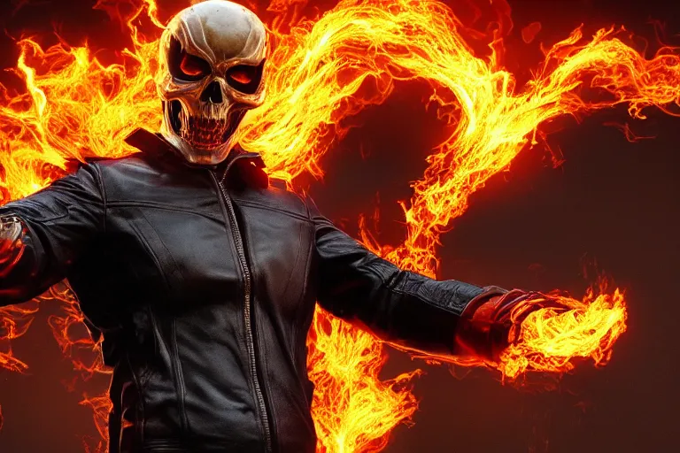 Prompt: Marvel's Ghost Rider, headshot photography, 4K 3D render, desktopography, HD Wallpaper, digital art, vividly detailed flames