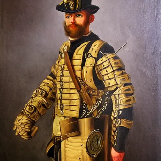 Prompt: steampunk soldier, renaissance aristocratic painting