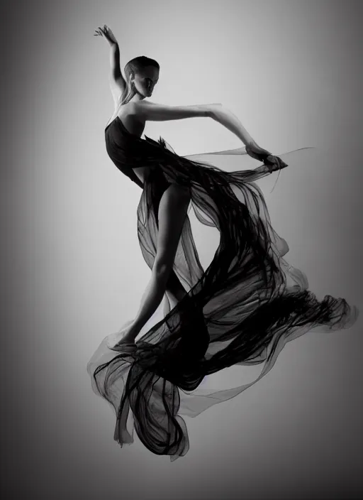 Image similar to a Photorealistic dramatic hyperrealistic render of a beautiful Female smoke dancer by Ken Brower and Deborah Ory of NYC Dance project,Lois Greenfield,Flowing cloth and smoke,Beautiful dynamic dramatic dark moody lighting,volumetric,shadows,cinematic atmosphere,Octane render,8K