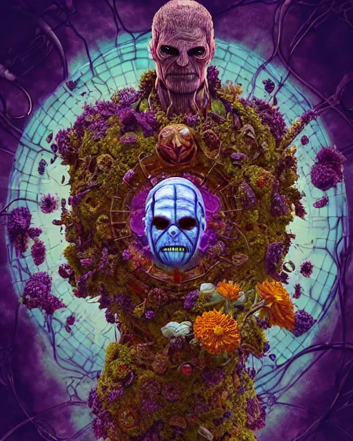 Image similar to the platonic ideal of flowers, rotting, insects and praying of cletus kasady carnage thanos dementor doctor manhattan chtulu mandelbulb mandala spirited away bioshock davinci the witcher, d & d, fantasy, ego death, decay, dmt, psilocybin, art by artgerm and steve mccurry and giuseppe arcimboldo