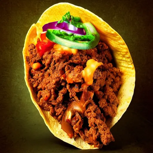 Prompt: a taco stuffed with shit hyperreal deviant art extreme detail deep focus hdr 8k, digital art, food,