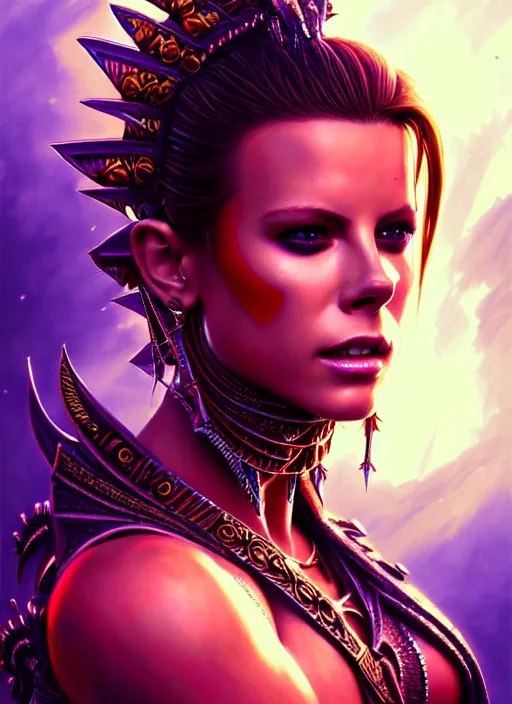 Image similar to hyper detailed ultra sharp aztec underworld warrior trance girl, cute, kate beckinsale. trending on artstation, warpaint aesthetic, earthwave, colorful, neon, ornate, intricate, digital painting, concept art, smooth, sharp focus, illustration, art by artgerm and greg rutkowski and h. r. giger, 8 k