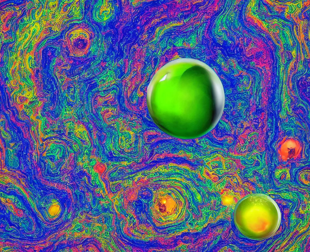 Prompt: psychedelic quasi - extraterrestrial landcape, infinite fractures, transparent blisters, spherical objects, psy - art, highly detailed, vivid colors, award winning photo, studio lighting, by mario martinez