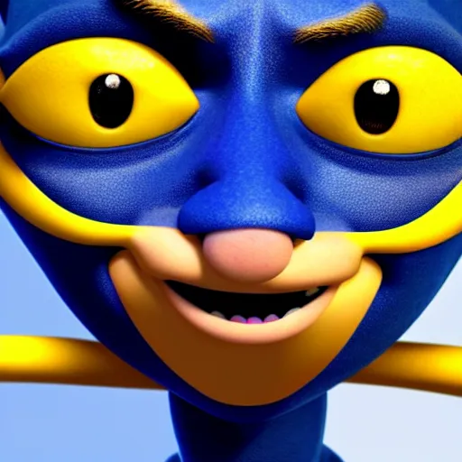 Prompt: a blue skinned male elf with yellow eyes, forwards facing, Pixar, high resolution