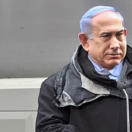 Image similar to bibi netanyahu as a homeless person