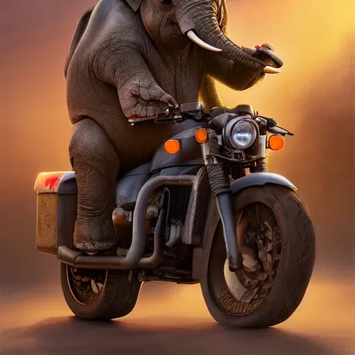 Image similar to elephant yoda riding a motorcycle in the movie born to be wild, stunning digital art, high detail, in the style of artgerm, artstation, cgsociety, dramatic lighting, pixar 3d 8k