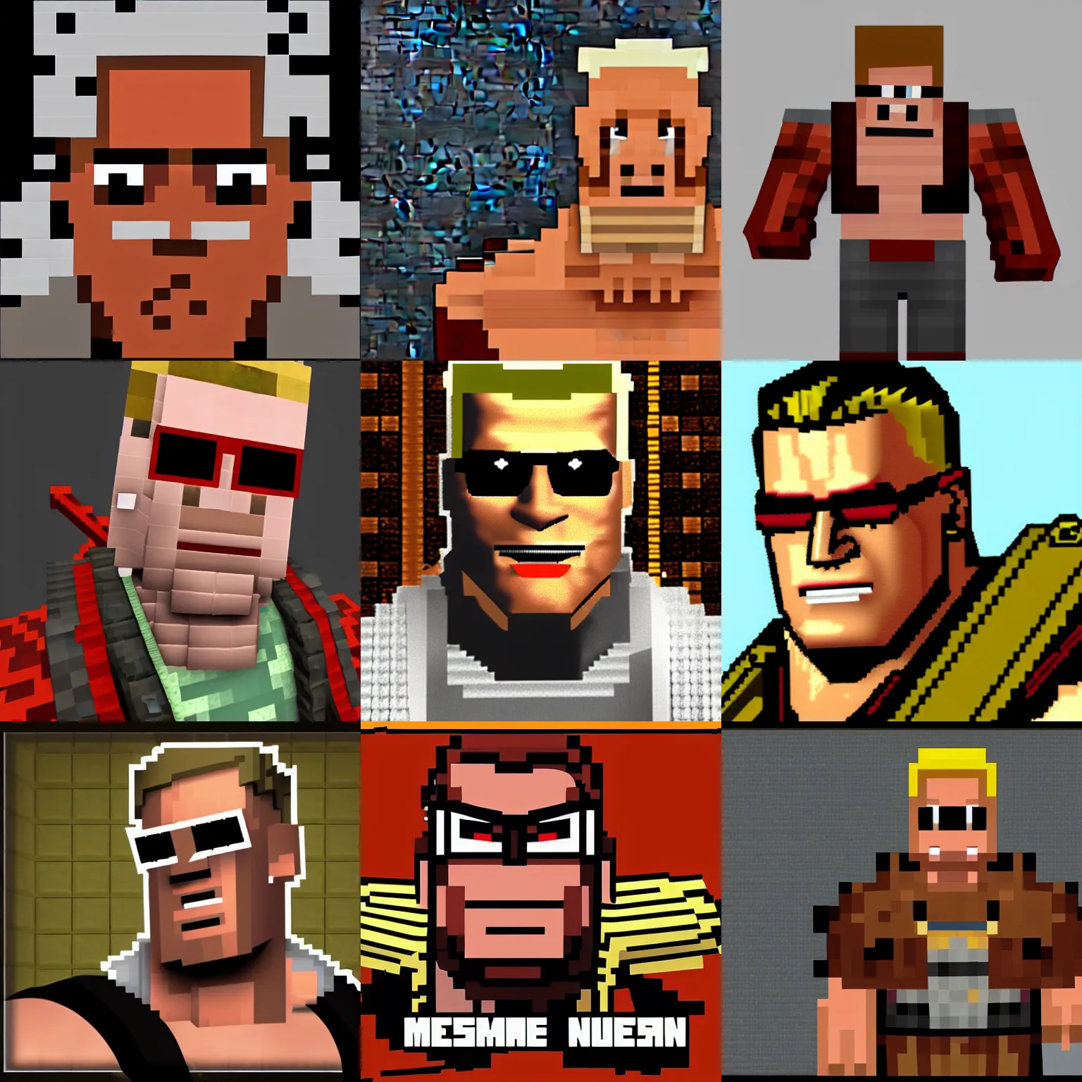 Prompt: Duke Nukem in Minecraft portrait smirk