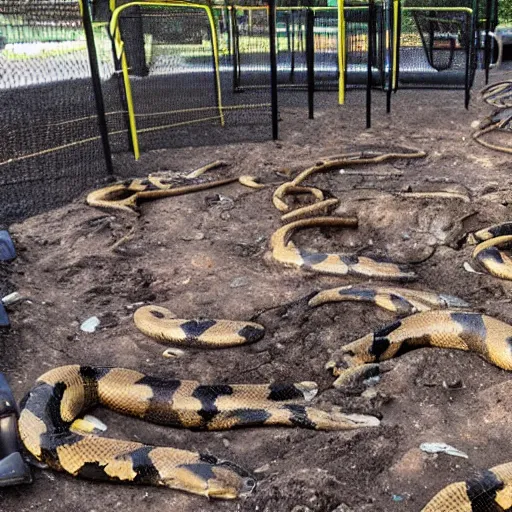 Image similar to pit of venomous snakes next to children's playground