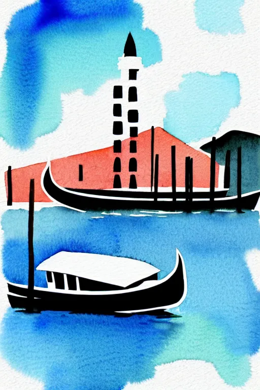 Image similar to minimalist watercolor art of a boat in venice, illustration, vector art