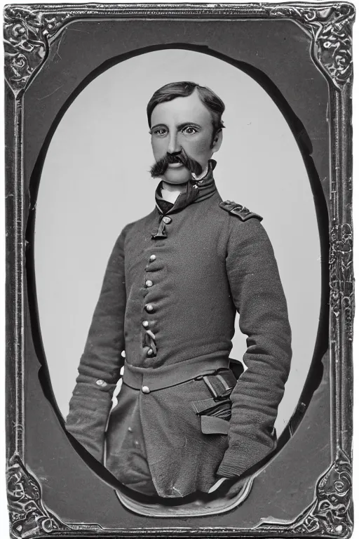 Image similar to official Portrait of a jolly victorian army officer, male, cheerful, happy, detailed face, 19th century, highly detailed, cinematic lighting, photograph, black and white