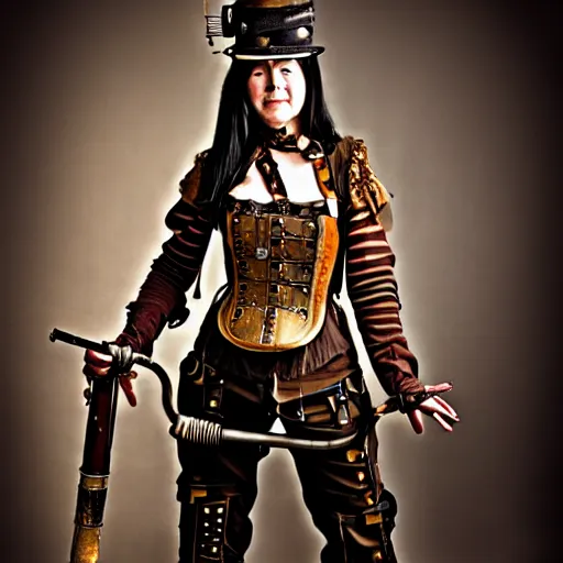 Image similar to photo of a female steampunk warrior