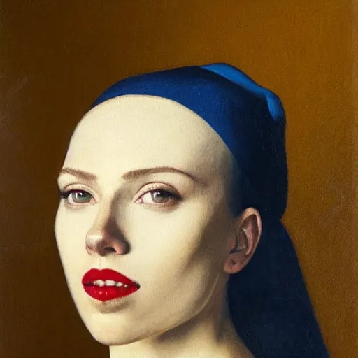 Image similar to A portrait of Scarlett Johansson painted by Johannes Vermeer