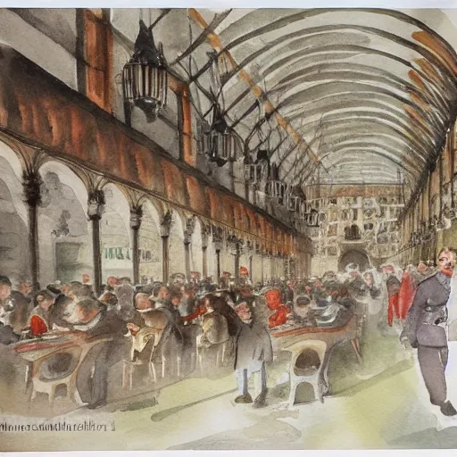 Image similar to munich royal beer hall. watercolor painting by hitler.