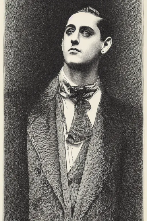 Image similar to portrait of G-Eazy, Gustave Dore lithography