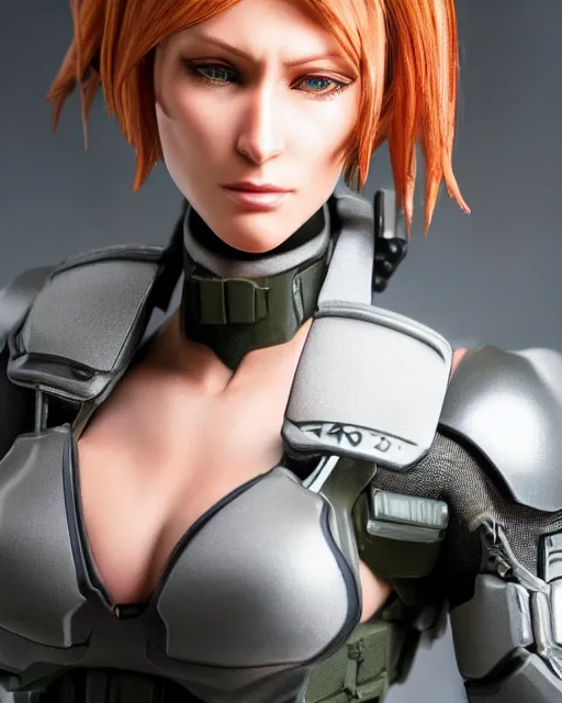 Image similar to Beautiful close highly detailed portrait of Meryl Silverburgh from Metal Gear Solid in her iconic signature main outfit. Award-winning photography. XF IQ4, 150MP, 50mm, f/1.4, ISO 200, 1/160s, natural light, rule of thirds, symmetrical balance, depth layering, polarizing filter, Sense of Depth, AI enhanced