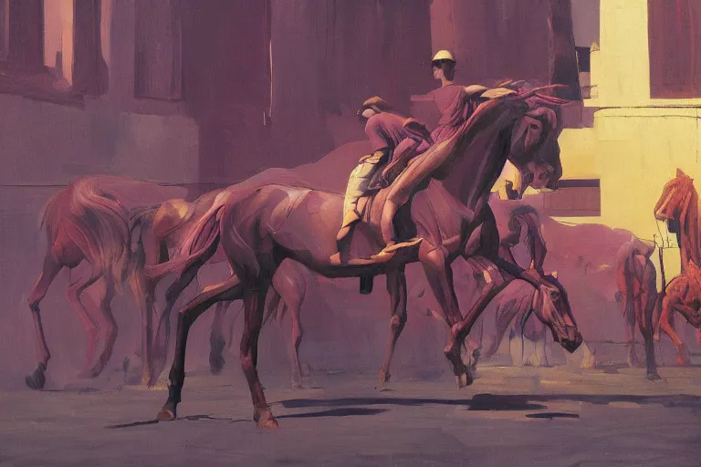 Prompt: a purple horses, in the style of beksinski, parts by edward hopper, parts by rodcenko, parts by yue minjun, intricate and epic composition, red by caravaggio, insanely quality, highly detailed, masterpiece, red light, artstation, 4 k