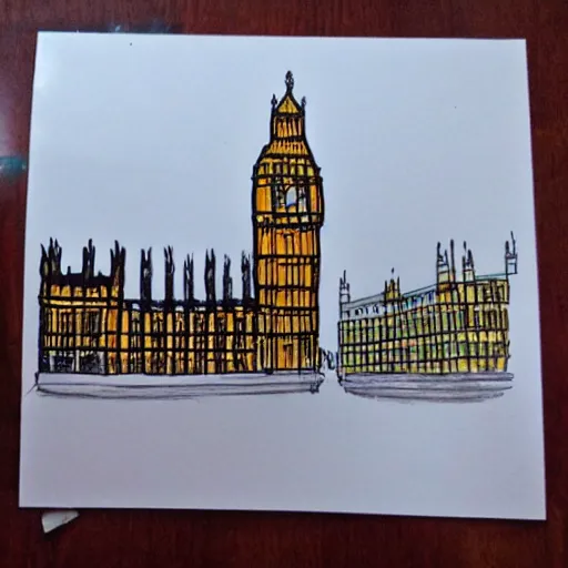 Prompt: children's drawing of big ben in london.