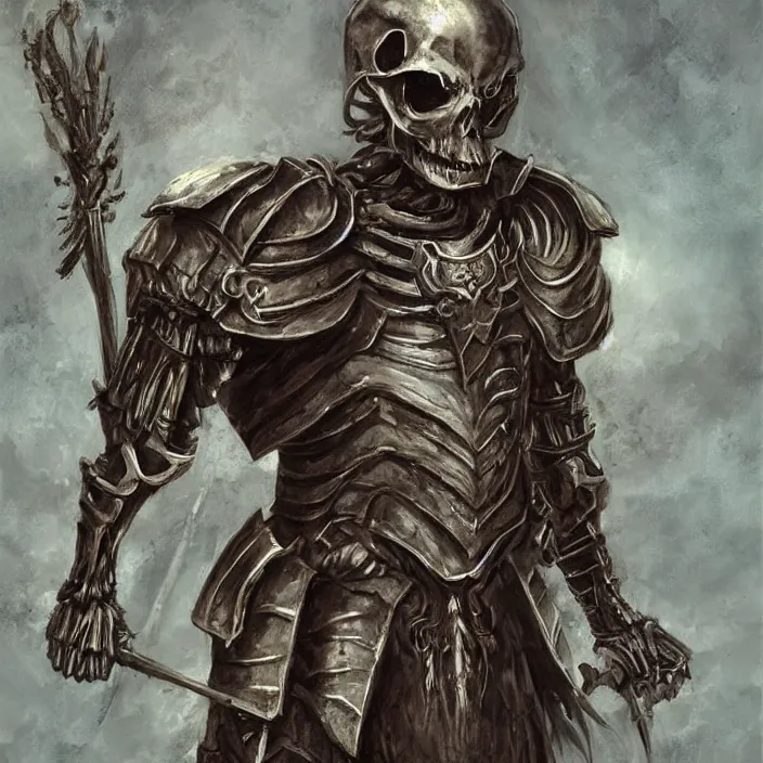 Prompt: portrait of an ancient skeletal warrior in armor, fantasy art,