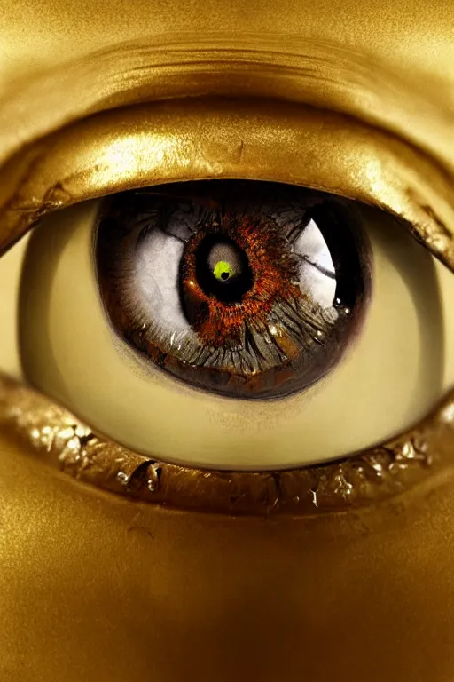 Prompt: beautiful highly detailed eyeball leaking from a golden eggcup, trending on artstation