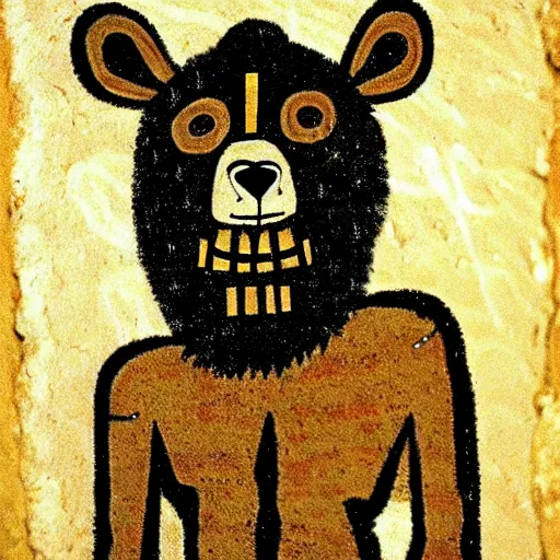 Image similar to shaman in a bear mask, paleolithic cave painting