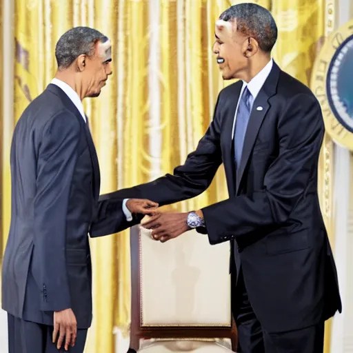 Image similar to president obama awarding president obama a medal on a necklace