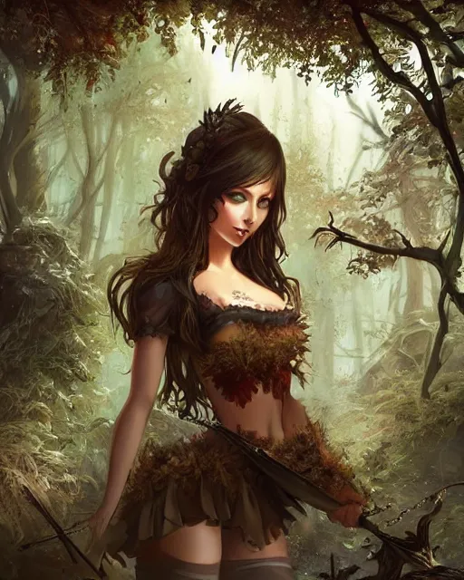 Prompt: A sexy maid in a magical forest, fantasy art, in the style of Andreas Höher, illustration, epic, fantasy, intricate, highly detailed, artstation, concept art, smooth, sharp focus
