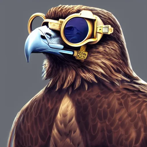 Prompt: a profile picture of an eagle with steampunk googles, by ROSS tran, 4k